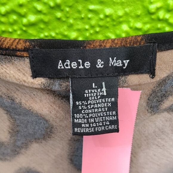 Grace Adele Brown and Black Asymmetrical Flutter Sleeve Blouse - Picture 2 of 3